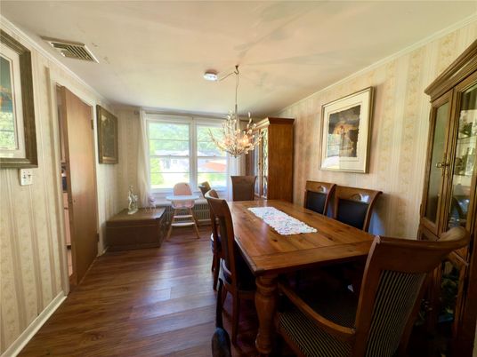 Chandelier, Dining room, Interior, Wood Texture Flooring