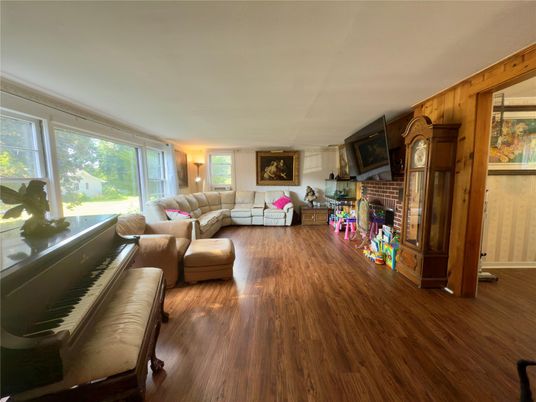 Fireplace, Interior, Living room, Piano, Wood Texture Flooring, Wooden Walls