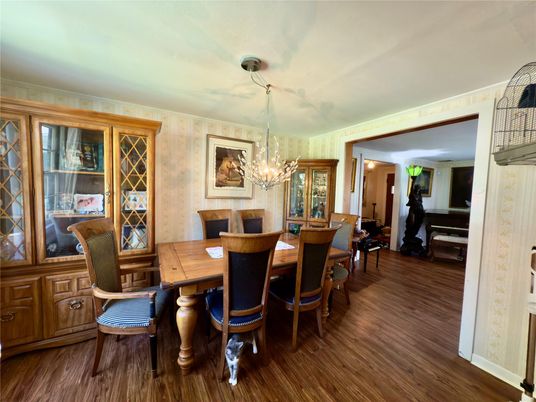 Chandelier, Dining room, Interior, Wood Texture Flooring