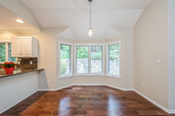 Empty room, Interior, Pendant Lights, Recessed Lighting, Wood Texture Flooring