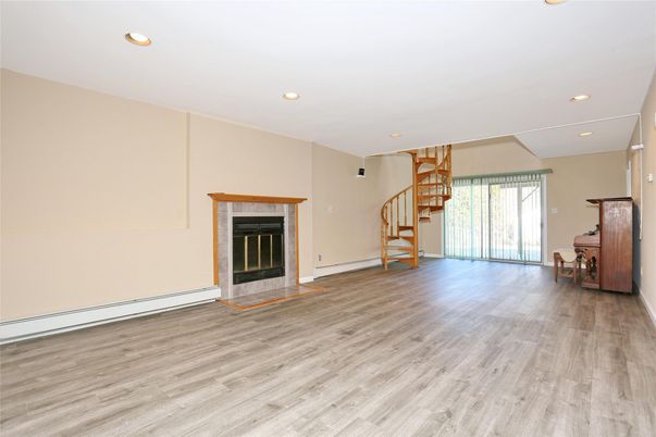 Empty room, Fireplace, Interior, Recessed Lighting, Wood Texture Flooring
