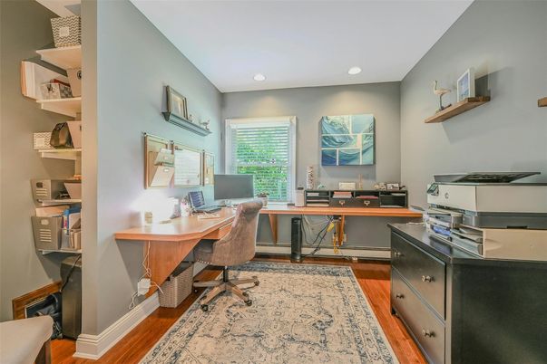 Home Office, Interior, Recessed Lighting, Wood Texture Flooring