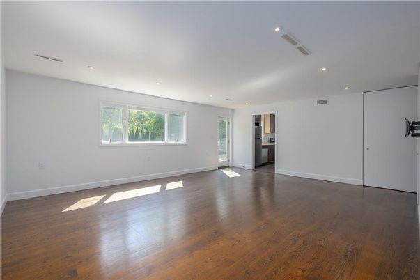 Empty room, Interior, Kitchen, Recessed Lighting, Wood Texture Flooring