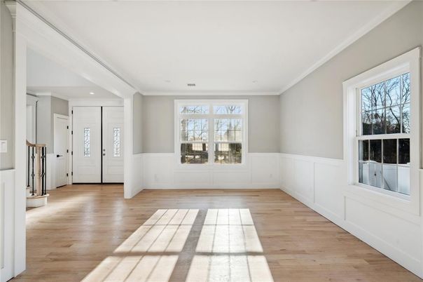 Empty room, Interior, Recessed Lighting, Wood Texture Flooring