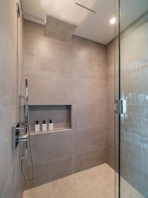 Bathroom, Glass Shower, Interior, Recessed Lighting