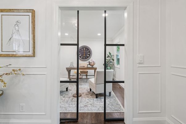 Home Office, Interior, Recessed Lighting, Wood Texture Flooring