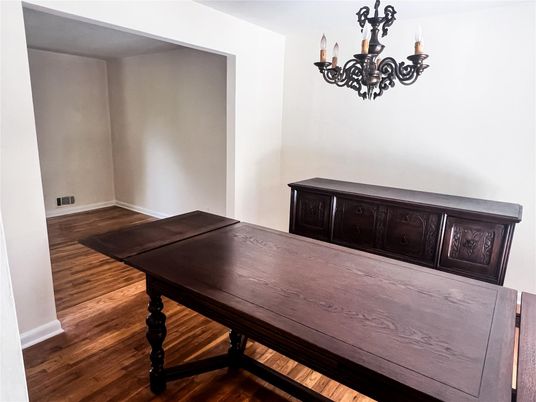 Chandelier, Dining room, Interior, Wood Texture Flooring