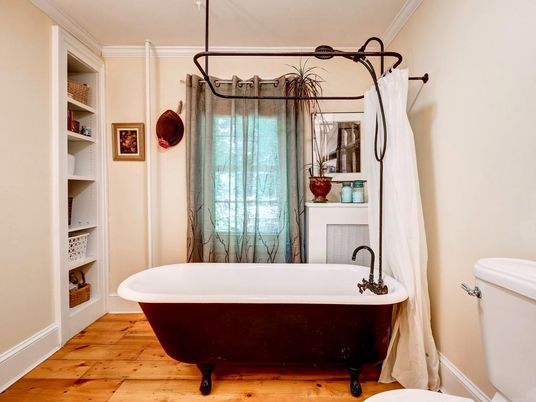 Bathroom, Free Standing Baths, Interior, Wood Texture Flooring