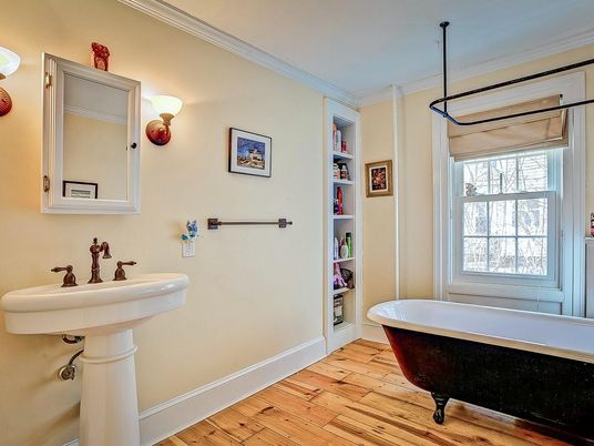 Bathroom, Free Standing Baths, Interior, Wood Texture Flooring
