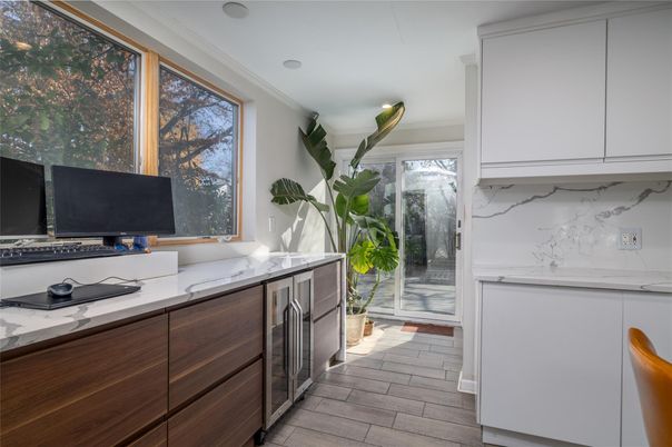Interior, Marble Walls, Recessed Lighting, Wood Texture Flooring