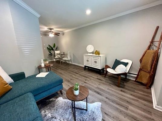 Dining room, Interior, Recessed Lighting, Wood Texture Flooring