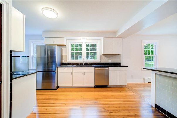 Interior, Kitchen, Stainless Steel Appliances, Wood Texture Flooring