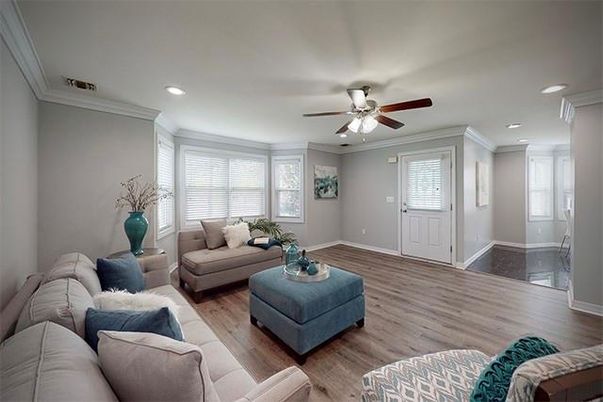 Interior, Living room, Recessed Lighting, Wood Texture Flooring