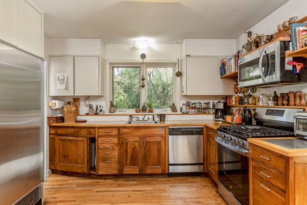 Interior, Kitchen, Stainless Steel Appliances, Wood Texture Flooring