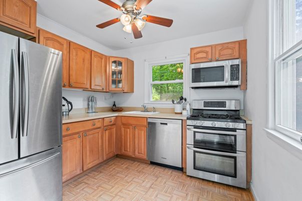 Interior, Kitchen, Stainless Steel Appliances, Wood Texture Flooring