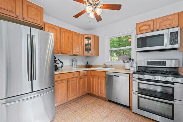 Interior, Kitchen, Stainless Steel Appliances, Wood Texture Flooring