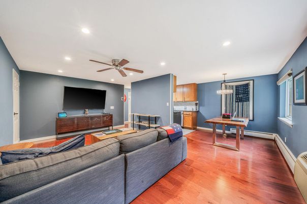 Game Room, Interior, Living room, Pendant Lights, Recessed Lighting, Wood Texture Flooring