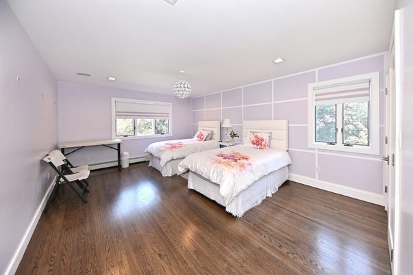 Bedroom, Chandelier, Interior, Recessed Lighting, Wood Texture Flooring