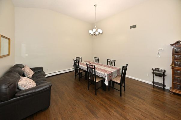 Chandelier, Dining room, Interior, Pendant Lights, Wood Texture Flooring