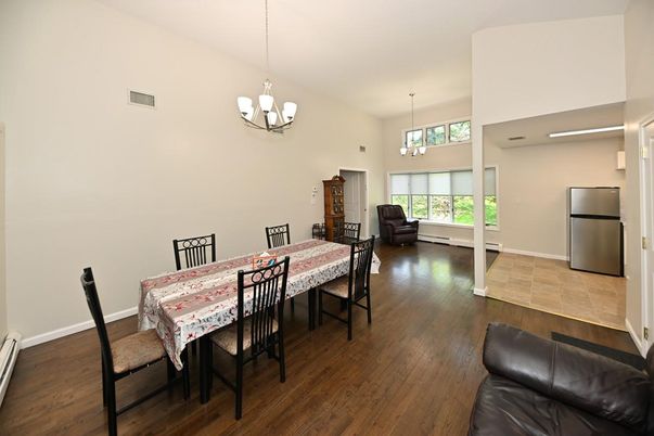 Chandelier, Dining room, Interior, Pendant Lights, Wood Texture Flooring