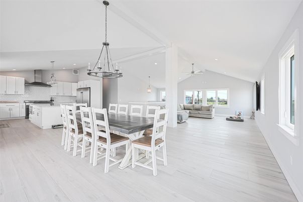 Dining room, Interior, Kitchen, Living room, Pendant Lights, Recessed Lighting, Wood Texture Flooring