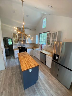 Interior, Kitchen, Pendant Lights, Stainless Steel Appliances, Wood Texture Flooring