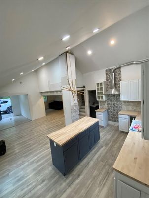 Interior, Kitchen, Pendant Lights, Recessed Lighting, Wood Texture Flooring