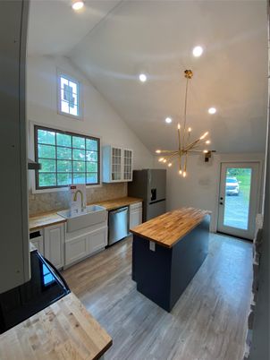 Interior, Kitchen, Pendant Lights, Recessed Lighting, Wood Texture Flooring