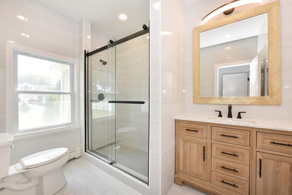 Bathroom, Glass Shower, Interior, Recessed Lighting
