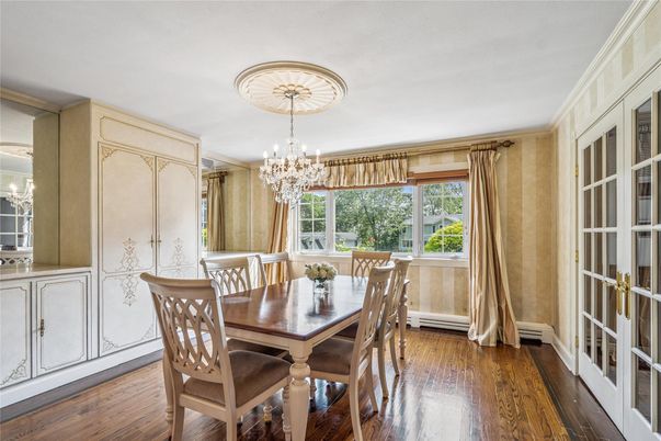Chandelier, Dining room, Interior, Wood Texture Flooring