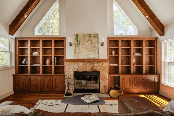 Fireplace, Interior, Living room, Wooden Beams, Wood Texture Flooring