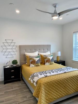 Bedroom, Interior, Recessed Lighting, Wood Texture Flooring