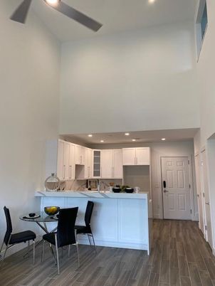 Dining room, Interior, Kitchen, Recessed Lighting, Wood Texture Flooring