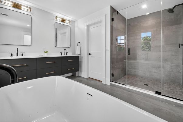 Bathroom, Dual Sink Vanities, Free Standing Baths, Glass Shower, Interior