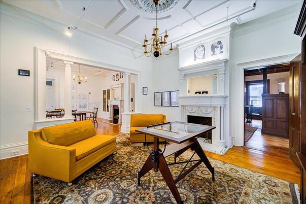 Chandelier, Dining room, Fireplace, Interior, Wood Texture Flooring