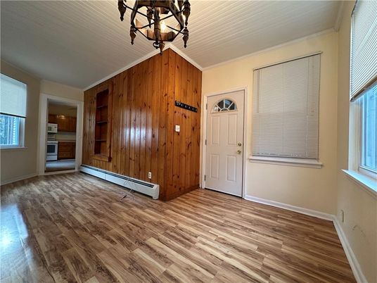 Chandelier, Empty room, Interior, Wood Texture Flooring, Wooden Walls
