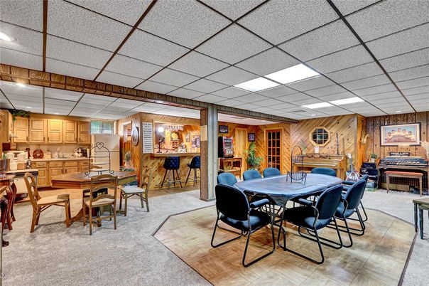 Dining room, Interior, Recessed Lighting, Wooden Walls