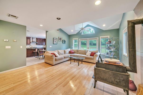 Interior, Kitchen, Living room, Recessed Lighting, Wood Texture Flooring