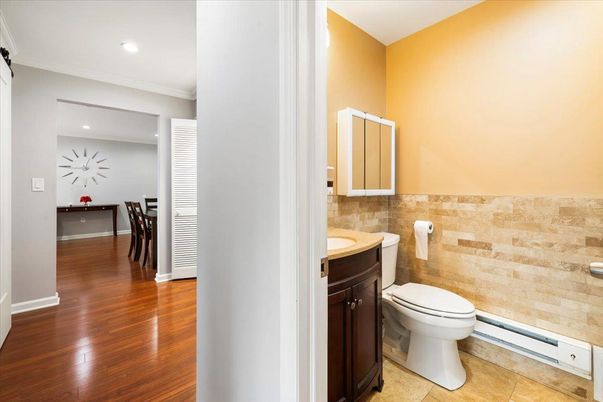 Bathroom, Interior, Recessed Lighting, Wood Texture Flooring