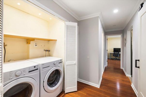 Interior, Recessed Lighting, Utility Closets, Washer, Wood Texture Flooring