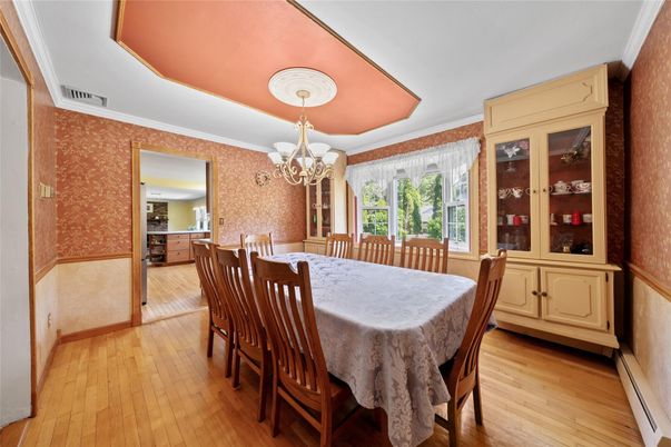 Chandelier, Dining room, Interior, Wood Texture Flooring