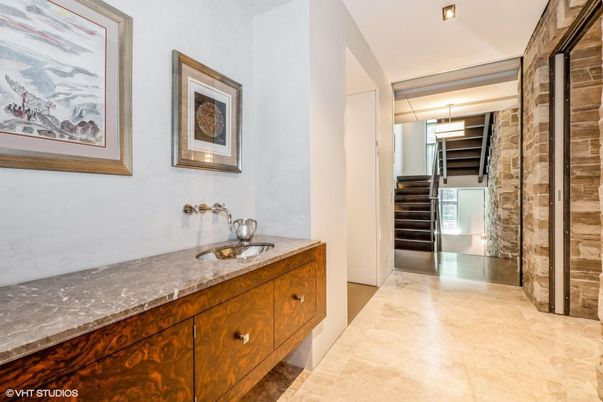 Bathroom, Interior, Recessed Lighting, Stone Walls