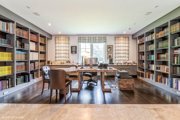 Home Office, Interior, Recessed Lighting, Wood Texture Flooring