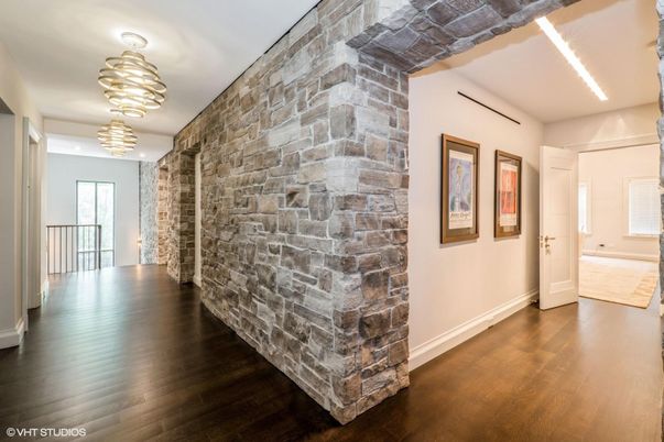 Interior, Pendant Lights, Stone Walls, Wood Texture Flooring