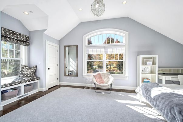 Bedroom, Interior, Pendant Lights, Recessed Lighting, Wood Texture Flooring