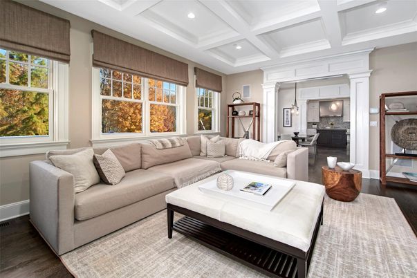 Interior, Living room, Pendant Lights, Recessed Lighting, Wood Texture Flooring
