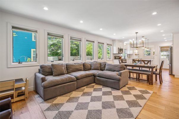 Dining room, Interior, Kitchen, Living room, Pendant Lights, Recessed Lighting, Wood Texture Flooring