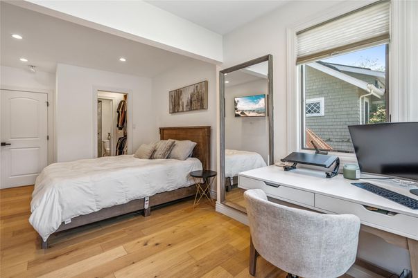 Bedroom, Home Office, Interior, Recessed Lighting, Wood Texture Flooring
