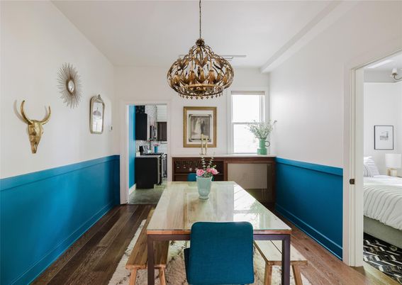 Chandelier, Dining room, Interior, Pendant Lights, Wood Texture Flooring