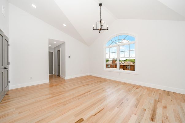 Empty room, Interior, Pendant Lights, Recessed Lighting, Wood Texture Flooring